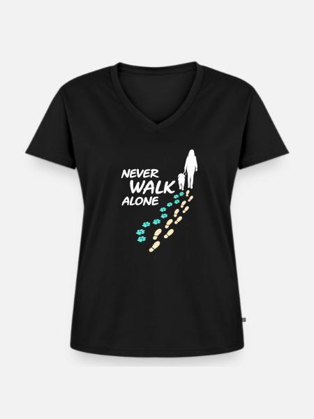 Never Walk Alone Pfotenspuren - Frauen Premium Bio T-Shirt mit V-Ausschnitt - Schwarz