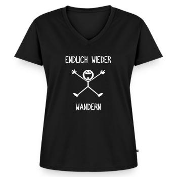 Endlich wieder wandern Berge Bergsteigen - Frauen Premium Bio T-Shirt mit V-Ausschnitt - Schwarz - Vorne - AI Model Female 172 light (172cm)