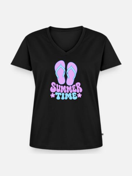 Summertime Flip Flops - Frauen Premium Bio T-Shirt mit V-Ausschnitt - Schwarz