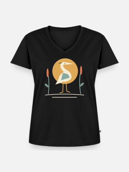 Reiher im Schilf - Frauen Premium Bio T-Shirt mit V-Ausschnitt - Schwarz