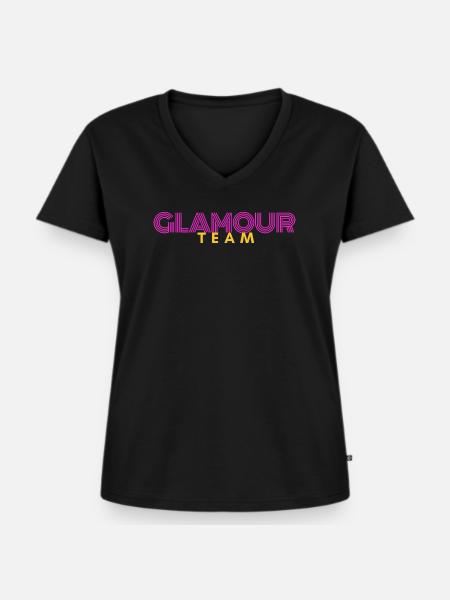 Glamour Team Neon Fashion Typografie - Frauen Premium Bio T-Shirt mit V-Ausschnitt - Schwarz