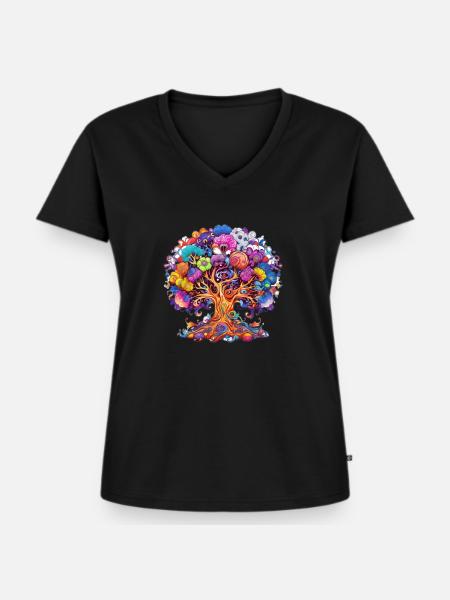 BAUM DES LEBENS - Frauen Premium Bio T-Shirt mit V-Ausschnitt - Schwarz
