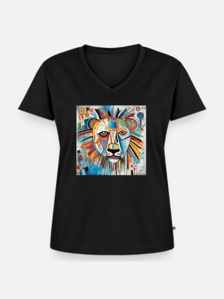 LÖWEN-STRASSENKUNST - Frauen Premium Bio T-Shirt mit V-Ausschnitt - Schwarz