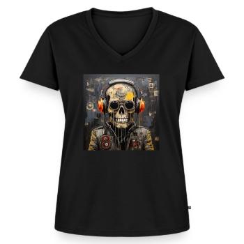 SKULL STREET ART - T-shirt encolure en V Premium bio Femme - noir - Devant - AI Model Female 172 light (172cm)