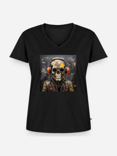 SCHÄDEL-STRASSENKUNST - Frauen Premium Bio T-Shirt mit V-Ausschnitt - Schwarz