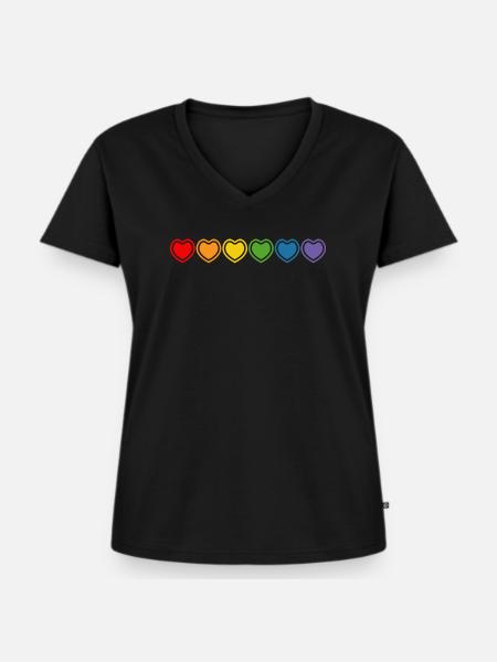 LGBT Regenbogenherzchen - Frauen Premium Bio T-Shirt mit V-Ausschnitt - Schwarz