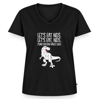 Dinosaurier Erwachsener Dinosaurier - Frauen Premium Bio T-Shirt mit V-Ausschnitt - Schwarz - Vorne - AI Model Female 172 light (172cm)