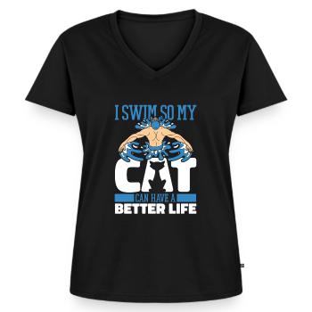 Natation Nageur Chat - T-shirt encolure en V Premium bio Femme - noir - Devant - AI Model Female 172 light (172cm)