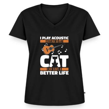 Guitare acoustique Cat - T-shirt encolure en V Premium bio Femme - noir - Devant - AI Model Female 172 light (172cm)