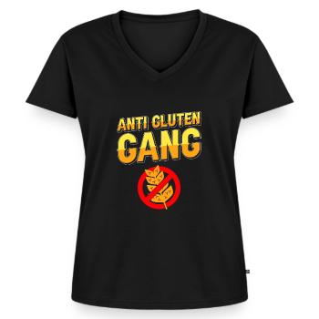 Gluten Free Fun - Women's Premium Organic V-neck T-shirt - black - Front - AI Model Female 172 light (172cm)