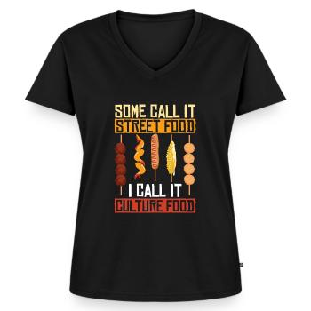 Corndog de rue - T-shirt encolure en V Premium bio Femme - noir - Devant - AI Model Female 172 light (172cm)