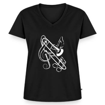 Spielmannszug Posaune Musiknoten - Frauen Premium Bio T-Shirt mit V-Ausschnitt - Schwarz - Vorne - AI Model Female 172 light (172cm)