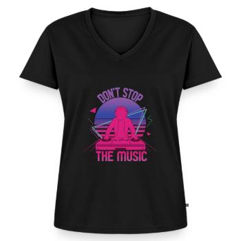 Don't Stop The Music Hard Techno Dark Tekno - Frauen Premium Bio T-Shirt mit V-Ausschnitt - Schwarz - Vorne - AI Model Female 172 light (172cm)