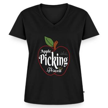 Apfelpflücken Prinzessin Apfel Erntezeit - Frauen Premium Bio T-Shirt mit V-Ausschnitt - Schwarz - Vorne - AI Model Female 172 light (172cm)