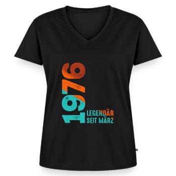 Legendär Seit März 1976 März 1976 Geburtstag 1976 - Frauen Premium Bio T-Shirt mit V-Ausschnitt - Schwarz - Vorne - AI Model Female 172 light (172cm)