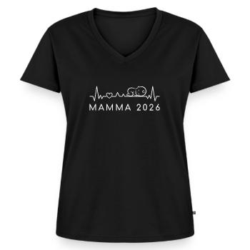 Femme enceinte 2026 Battement de cœur Grossesse - T-shirt encolure en V Premium bio Femme - noir - Devant - AI Model Female 172 light (172cm)