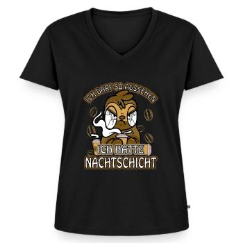 Ich hatte Nachtschicht Kaffee müde Faultier - Frauen Premium Bio T-Shirt mit V-Ausschnitt - Schwarz - Vorne - AI Model Female 172 light (172cm)