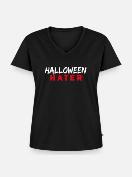 HALLOWEEN Hater - Frauen Premium Bio T-Shirt mit V-Ausschnitt - Schwarz
