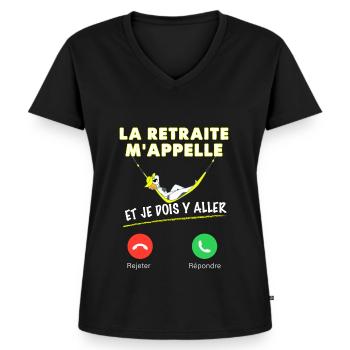 Retraité Femme Humour La Retraite M'appelle - T-shirt encolure en V Premium bio Femme - noir - Devant - AI Model Female 172 light (172cm)