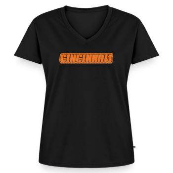 Lettrage rétro de Cincinnati Look orange - T-shirt encolure en V Premium bio Femme - noir - Devant - AI Model Female 172 light (172cm)