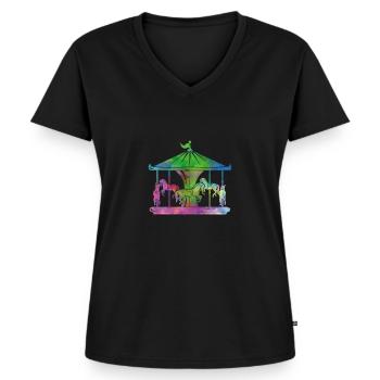 Fête foraine du carrousel - T-shirt encolure en V Premium bio Femme - noir - Devant - AI Model Female 172 light (172cm)