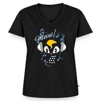 Pussy Deluxe Cat With Headphones - Women's Premium Organic V-neck T-shirt - black - Front - AI Model Female 172 light (172cm)