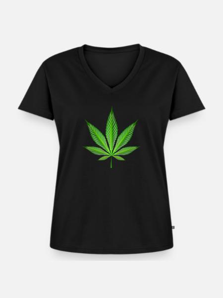 Cannabisblatt - Frauen Premium Bio T-Shirt mit V-Ausschnitt - Schwarz