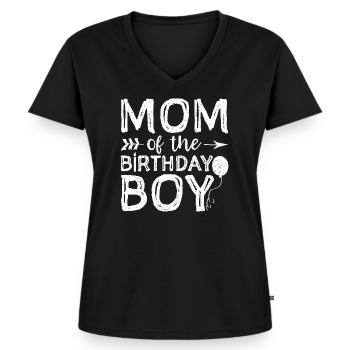 Mom Of The Birthday Boy - Birthday - Frauen Premium Bio T-Shirt mit V-Ausschnitt - Schwarz - Vorne - AI Model Female 172 light (172cm)