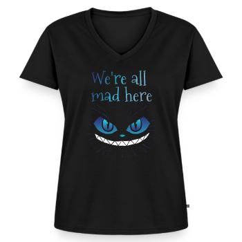 We're all mad here grinning cat - Women's Premium Organic V-neck T-shirt - black - Front - AI Model Female 172 light (172cm)