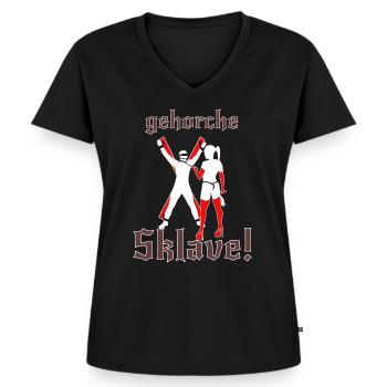Domina Sklave - Frauen Premium Bio T-Shirt mit V-Ausschnitt - Schwarz - Vorne - AI Model Female 172 light (172cm)