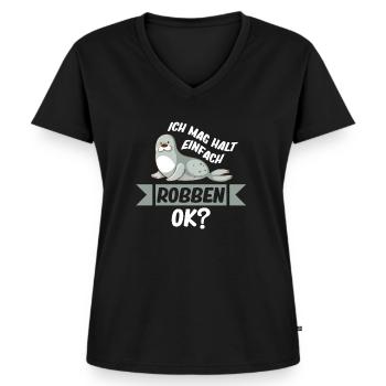 Robbe - Ich mag halt einfach Robben Ok? - Frauen Premium Bio T-Shirt mit V-Ausschnitt - Schwarz - Vorne - AI Model Female 172 light (172cm)