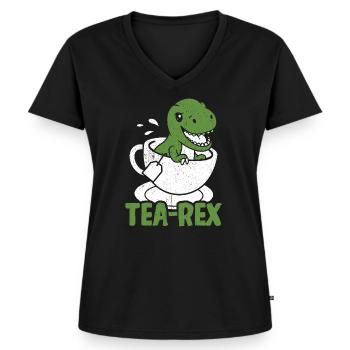 Tea-Rex Süßer T Rex Dinosaur Dino Tee Liebhaber - Frauen Premium Bio T-Shirt mit V-Ausschnitt - Schwarz - Vorne - AI Model Female 172 light (172cm)