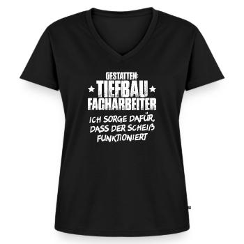 Tiefbaufacharbeiter Tiefbau Spezialtiefbauer - Frauen Premium Bio T-Shirt mit V-Ausschnitt - Schwarz - Vorne - AI Model Female 172 light (172cm)