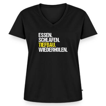 Tiefbaufacharbeiter Tiefbau Spezialtiefbauer - Frauen Premium Bio T-Shirt mit V-Ausschnitt - Schwarz - Vorne - AI Model Female 172 light (172cm)