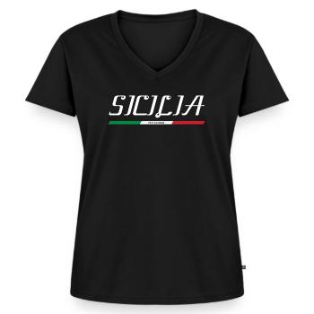 SIZILIEN SICILIA ITALIEN ITALIA URLAUB INSEL (w) - Frauen Premium Bio T-Shirt mit V-Ausschnitt - Schwarz - Vorne - AI Model Female 172 light (172cm)