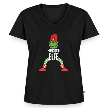 Hungrige Elfe Partnerlook Familien Outfit Weihnach - Frauen Premium Bio T-Shirt mit V-Ausschnitt - Schwarz - Vorne - AI Model Female 172 light (172cm)