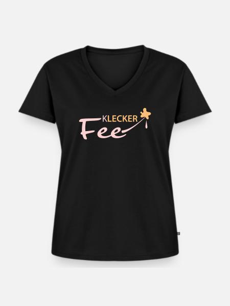Lecker Klecker Fee - Frauen Premium Bio T-Shirt mit V-Ausschnitt - Schwarz
