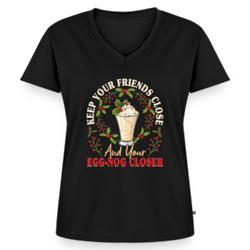 Keep Your Friends Close Eggnog Closer Ice Cream - Frauen Premium Bio T-Shirt mit V-Ausschnitt - Schwarz - Vorne - AI Model Female 172 light (172cm)