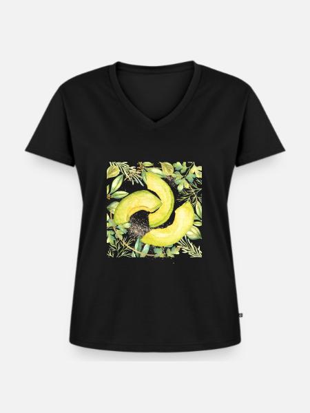 Avocado - Frauen Premium Bio T-Shirt mit V-Ausschnitt - Schwarz
