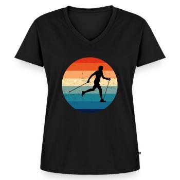 Herren Damen Nordic Walking Walking Walken - Frauen Premium Bio T-Shirt mit V-Ausschnitt - Schwarz - Vorne - AI Model Female 172 light (172cm)