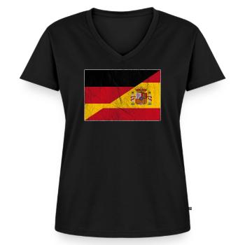 Deutschland Spanien Flagge - Frauen Premium Bio T-Shirt mit V-Ausschnitt - Schwarz - Vorne - AI Model Female 172 light (172cm)
