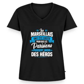 Les marseillais ont été créés pour les parisiens - T-shirt encolure en V Premium bio Femme - noir - Devant - AI Model Female 172 light (172cm)