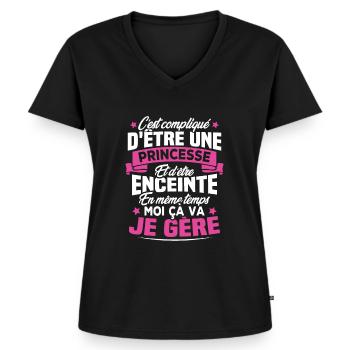 Une Princesse et Enceinte - T-shirt encolure en V Premium bio Femme - noir - Devant - AI Model Female 172 light (172cm)