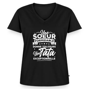 Une sœur formidable donne une tata exceptionnelle - T-shirt encolure en V Premium bio Femme - noir - Devant - AI Model Female 172 light (172cm)
