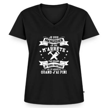Je suis Menuisier Humour Cadeau - T-shirt encolure en V Premium bio Femme - noir - Devant - AI Model Female 172 light (172cm)