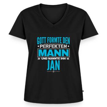 jan Und Name Design - Frauen Premium Bio T-Shirt mit V-Ausschnitt - Schwarz - Vorne - AI Model Female 172 light (172cm)