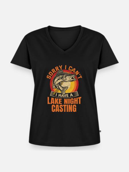 Walleye Fishing - Frauen Premium Bio T-Shirt mit V-Ausschnitt - Schwarz
