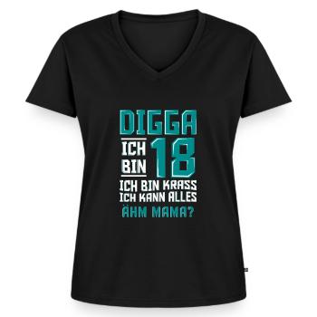 Digga Ich Bin 18 Ich Kann Alles Ähm Mama? B Day - Frauen Premium Bio T-Shirt mit V-Ausschnitt - Schwarz - Vorne - AI Model Female 172 light (172cm)