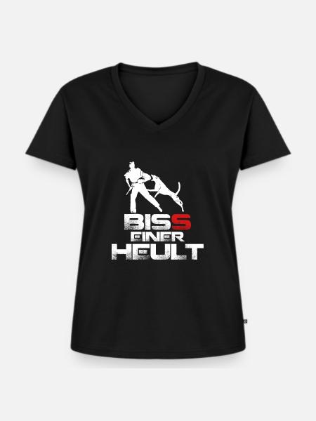 Biss einer heult - Frauen Premium Bio T-Shirt mit V-Ausschnitt - Schwarz