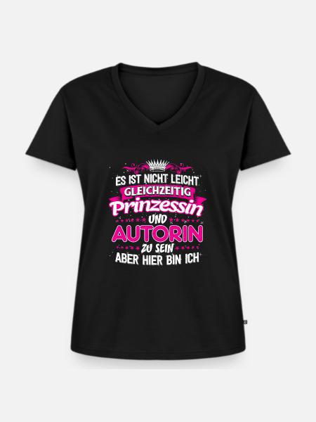 AUTORIN - gleichzeitig Prinzessin - Frauen Premium Bio T-Shirt mit V-Ausschnitt - Schwarz